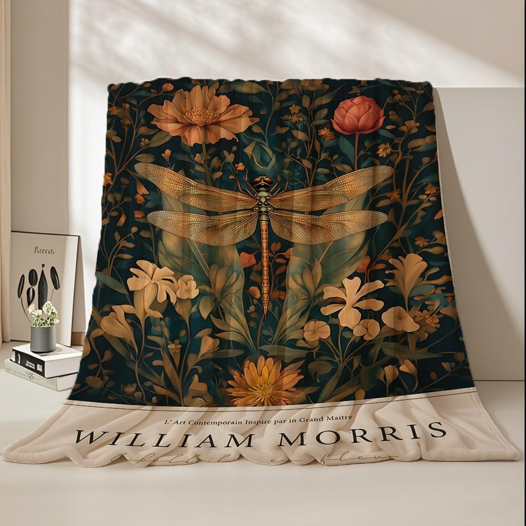 TEMU A William Dragonfly Printed Fleece Blanket In , And Warm, Suitable For Sofas, Beds, And Chairs. Multifunctional For , Machine Washable With