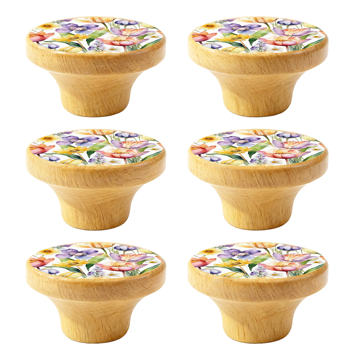 TEMU Juego de 6 tiradores de madera artesanales estilo bohemio, con tiradores y pomos de diseñados para gabinetes de cocina y tocadores, con de