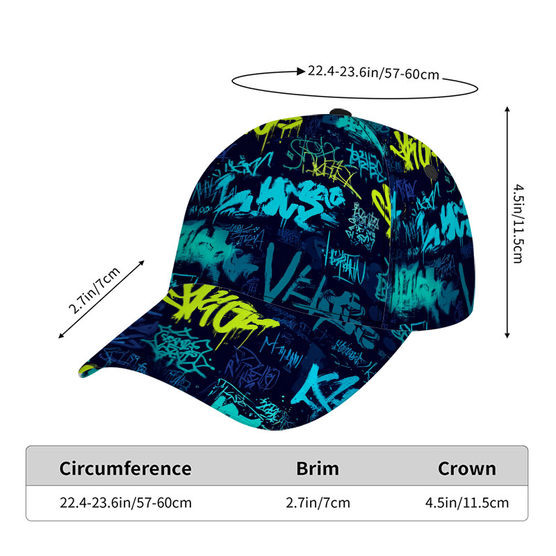 TEMU 1pc, Two-dimensional Flat Print, Designed Urban Graffiti Style, This Adjustable Snapback Baseball Cap Of Lightweight, Perfect For Running And