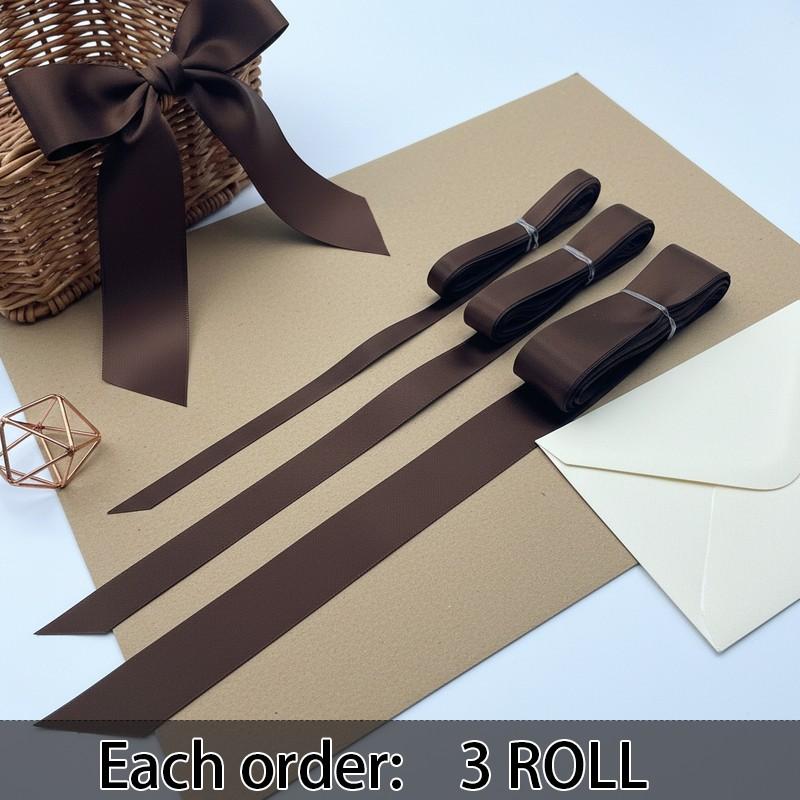 TEMU 15 Yards Of Wedding Ribbon (5 Yards Each Of 1 Inch, 5/8 Inch, And 3/8 Inch) In Brown Satin, Solid Color, Double-sided, Made Of Polyester/satin
