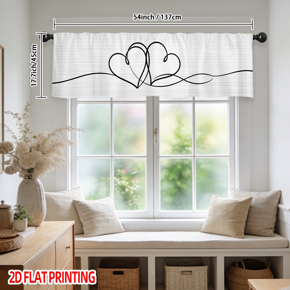 TEMU 2D-Flach, . halbtransparenter Vorhang-Volant mit Zwei-Herzlinien-Design – Stangentaschen-Fenstervolant geeignet, Volant-Jalousien für moderne