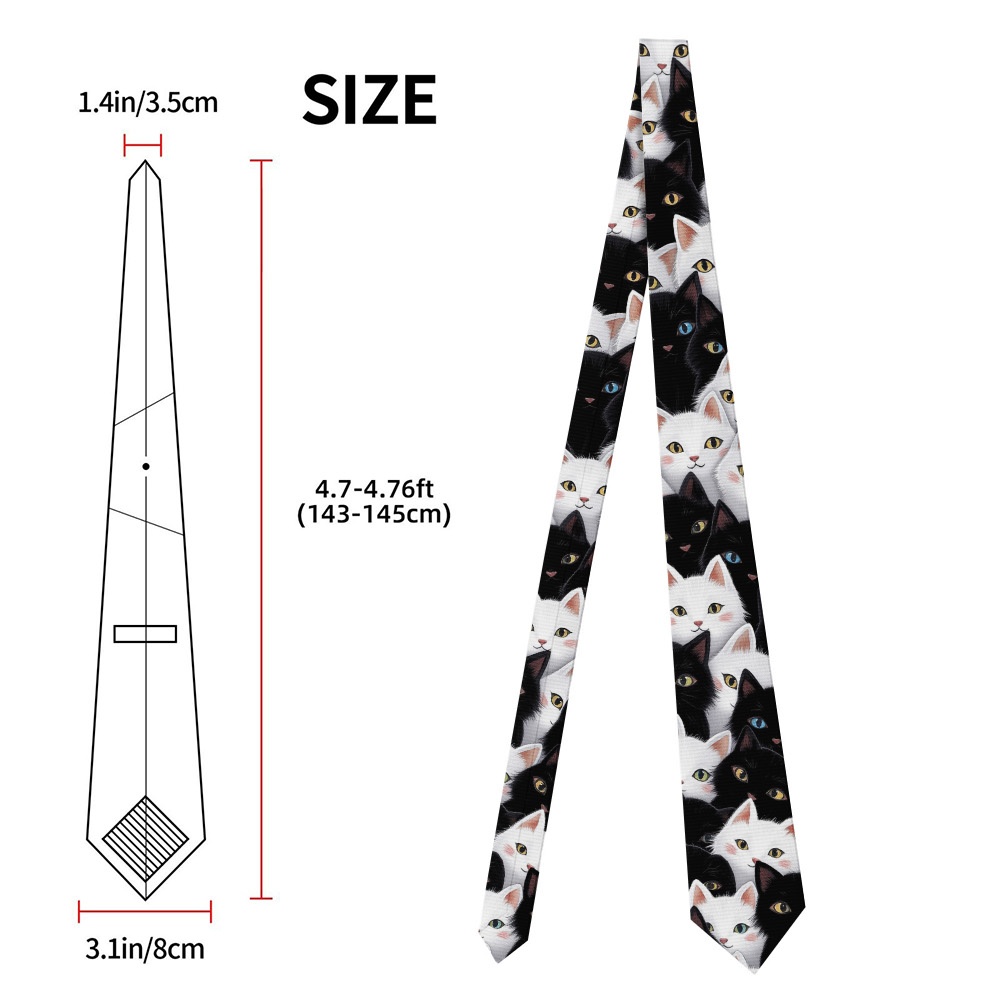 TEMU 1pc Black And White Tie Suitable For , Business Meetings & Dinner Parties - Smooth Comfortable Necktie With Kitten, For Formal Events, Casual