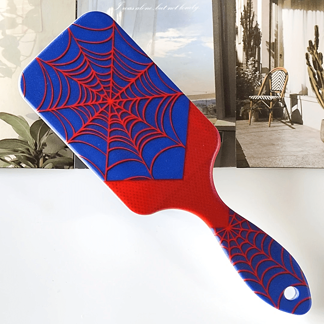 TEMU Red Blue Web Theme Pattern Air Cushion Comb, For Man Scalp Massage Comb, Anti-static, Comfortable Grip Hairbrush, Travel Hair Brush, Durable Abs