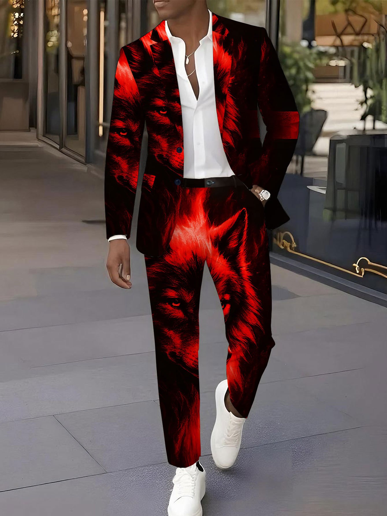 black and white polka dot long sleeve dress OppoSuits Men's The Lumberjack Christmas Suit, Size: 46, Red