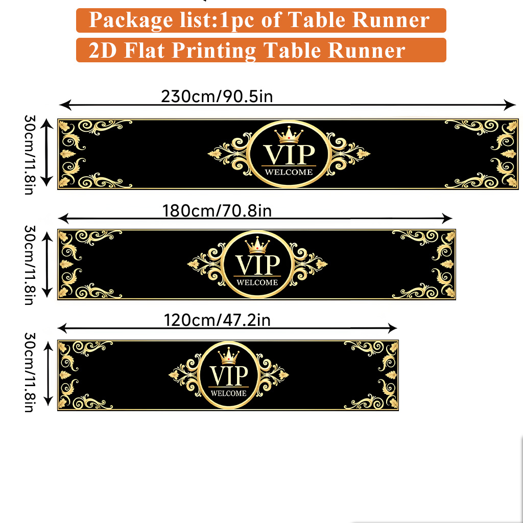 TEMU 2d Flat Printing Table Runner 1pc, Vip Welcome Sign Design Rectangular Table Runner, Holiday Table Decoration Home & Kitchen Dining Decor, Table