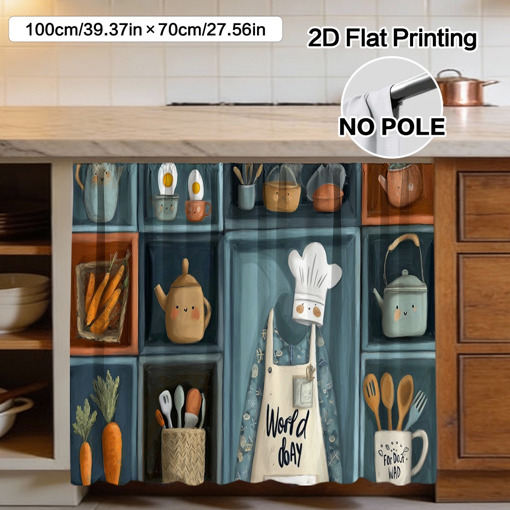 TEMU 2D - 2D - 1 de adorable cortina de cocina y decoración de gabinete para de la Alimentación - de poliéster, fácil de limpiar, con un diseño de