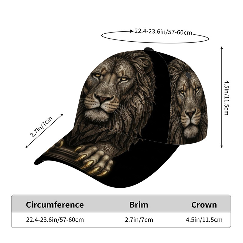 TEMU 1pc Of A Stunning Lion Portrait Print Classic Baseball - A Comfortable Duckbill Hat, Use, Featuring An Adjustable Design And Lightweight , Ideal