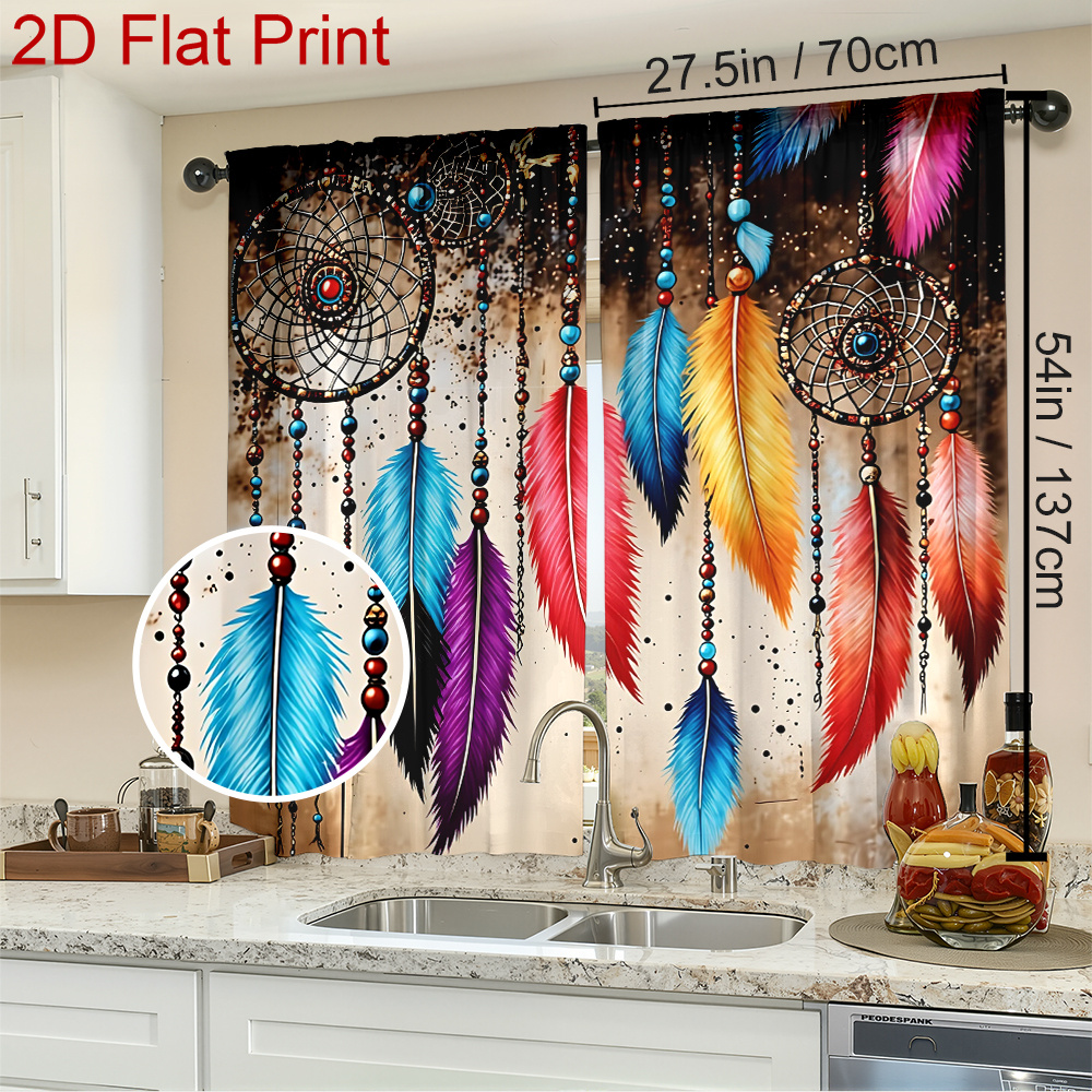 TEMU 1pc/2pcs Set Dreamcatcher, Blackout Curtain Panels And Beaded Strings. Blackout Curtain Panels Rod , Polyester, Living Room, Kitchen, Bedroom,