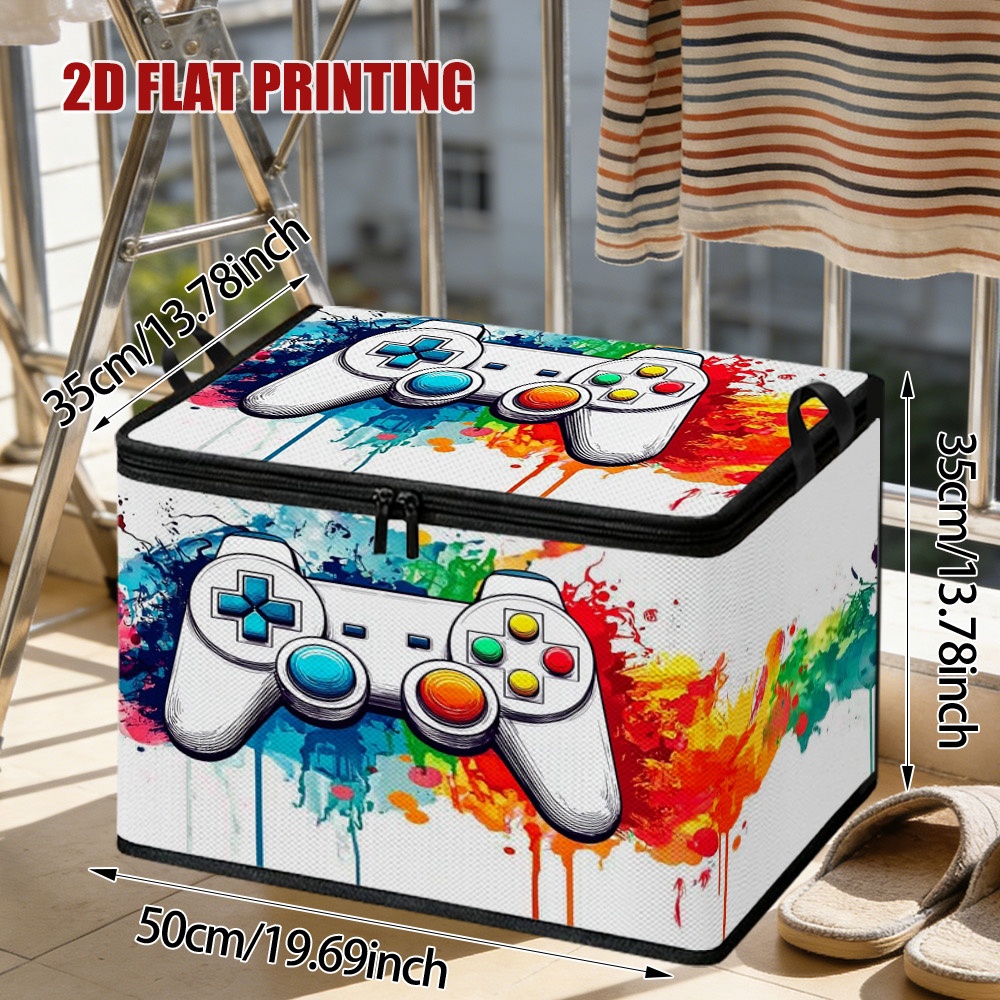 E-shop 1 Stück lebendige Aufbewahrungsboxen für Spielcontroller-Artworks mit großem Reißverschlussdeckel, für die Aufbewahrung von Quilts, die