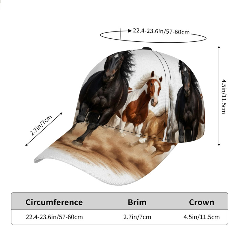 TEMU 1pc Horses Print Baseball Cap - Adjustable Duckbill Hat Suitable For Daily Wear, Lightweight Snapback Closure, Horse Racing Themed Design For