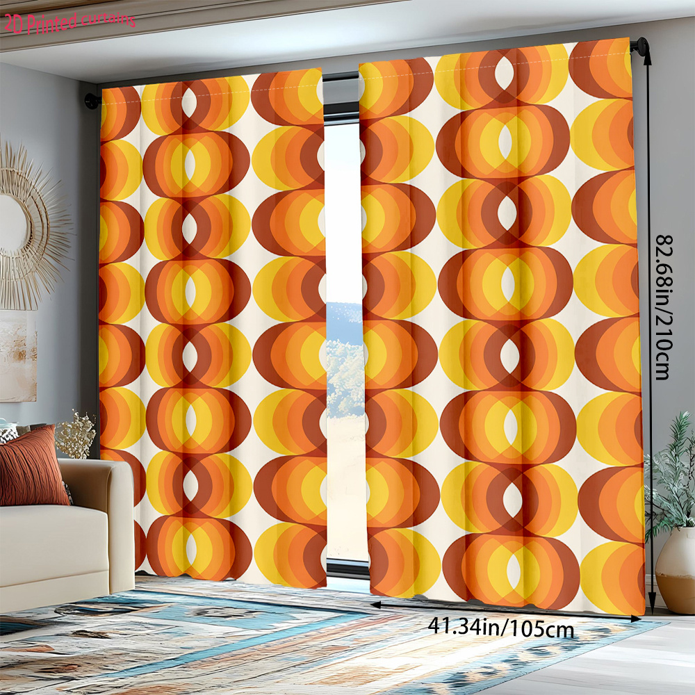 TEMU 2 rideaux orange-jaune à motif géométrique, faciles à accrocher avec un tringle, parfaits pour décorer les salons et