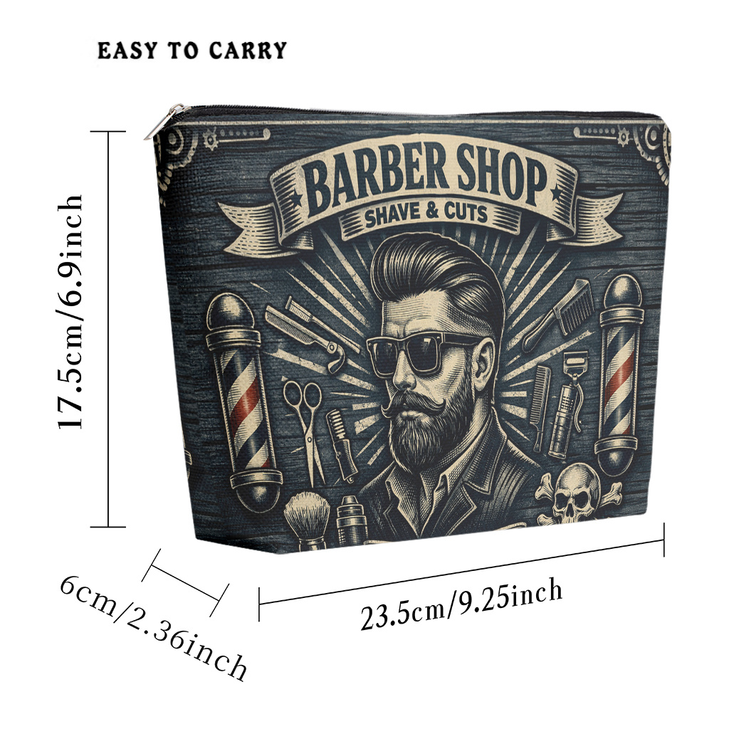 TEMU Cosmetic Bag 1pc, Barber Shop Tools Design Makeup Bag, Lightweight Cosmetic Pouch With Zipper For Women, Multifunctional Toiletry Storage Bag,