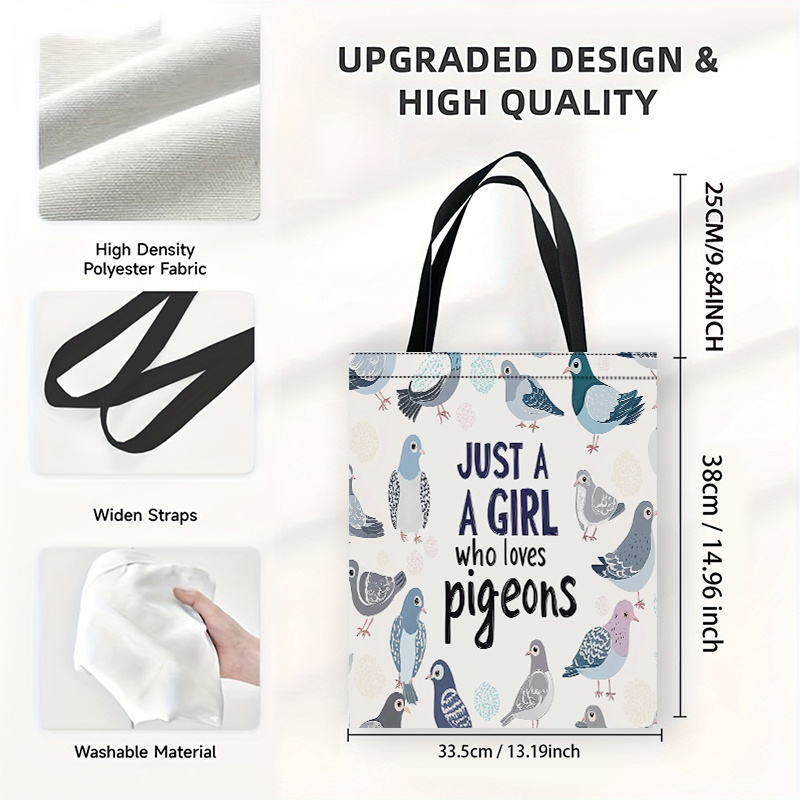 TEMU 1pc 2d Print Bag A Woman Who Pigeons Tote Bag With Pigeon Pattern Background Text Stylish Reusable Shoulder Shopping Bag Perfect For Casual &