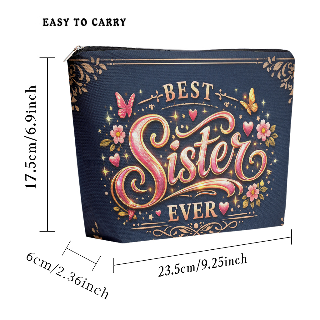 TEMU Cosmetic Bag 1pc, Best Sister Makeup Bag, Lightweight Cosmetic Pouch With Zipper For Women, Multifunctional Toiletry Storage Bag, Coin Purse,
