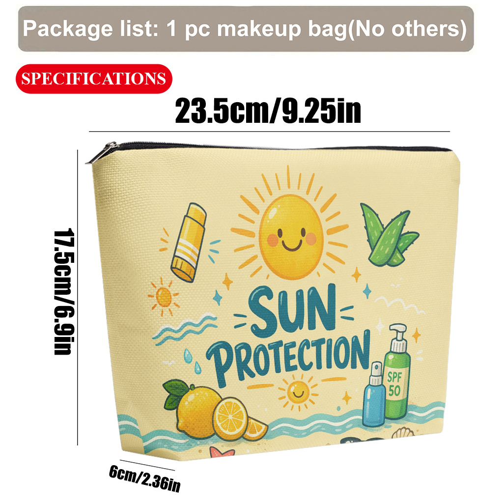 E-shop 1 Stück Sonnenschutz und "Sunny Happiness" Leinen Make-up Tasche | Faltbare & Tragbare Kulturtasche mit Reißverschluss, Ideal für
