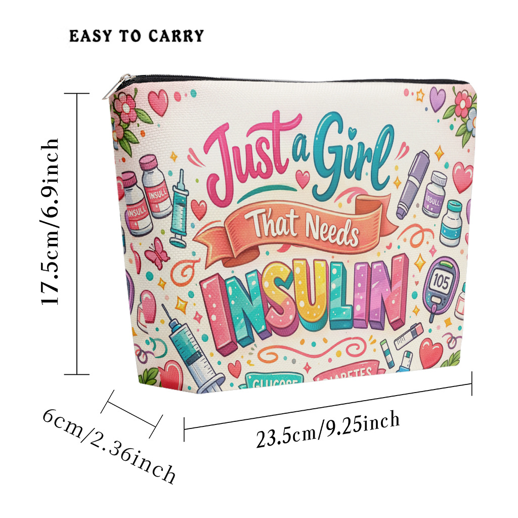 TEMU Cosmetic Bag 1pc, Needs Insulin Makeup Bag, Lightweight Cosmetic Pouch With Zipper For Women, Multifunctional Toiletry Storage Bag, Coin Purse,