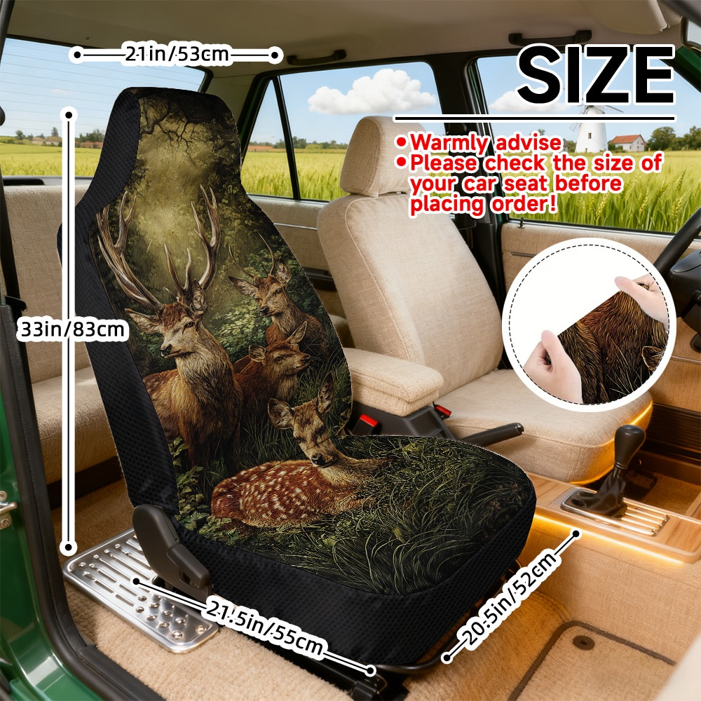 TEMU Two-dimensional Flat Printing, Set Of 2 Universal Auto Seat Covers Featuring A Deer Gathering Design, Soft And Comfortable, Machine Washable, ,