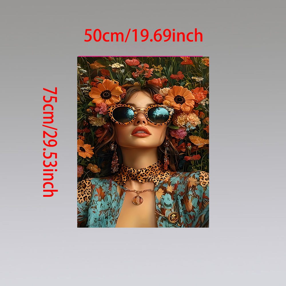 TEMU 2d Flat, 1pc Large Vertical Bohemian Woman - Leopard Print Fashion Glasses & Outfit Suitable For Modern Minimalist Light Luxury Decor, Frameless