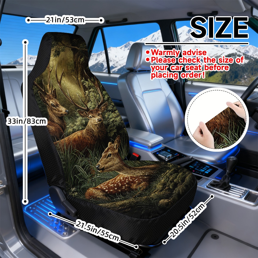 TEMU Universal Fit 2pcs Car Seat Covers, Featuring A With Deer , Soft Material, , And Suitable For For Drivers And