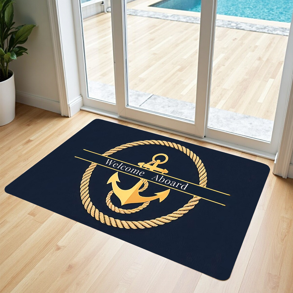 TEMU 1pc Outdoor Doormat Featuring A And Rope Pattern With "welcome " Text. Made Of High-quality Flannel Mat, Suitable For Doorways, , Living Rooms,