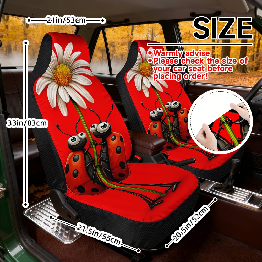 TEMU Ensemble de 2 housses de siège auto cœur de la Saint-Valentin avec motif de marguerite, conçues pour les sièges universels. Ces housses douces,