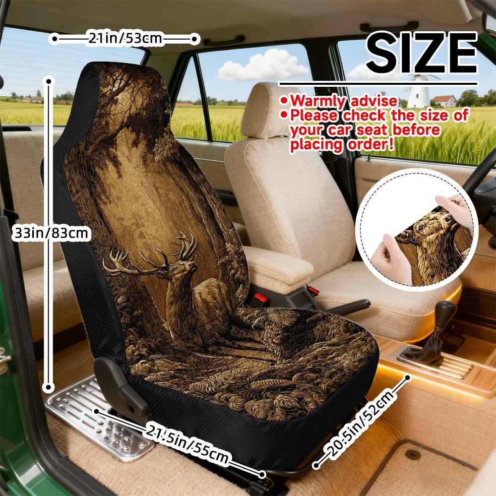 TEMU Flat 2d Printing, A Pair Of Front Seat Covers For Automobiles, Featuring A Soft Texture And A Deer Design, , Machine Washable, Suitable For Most