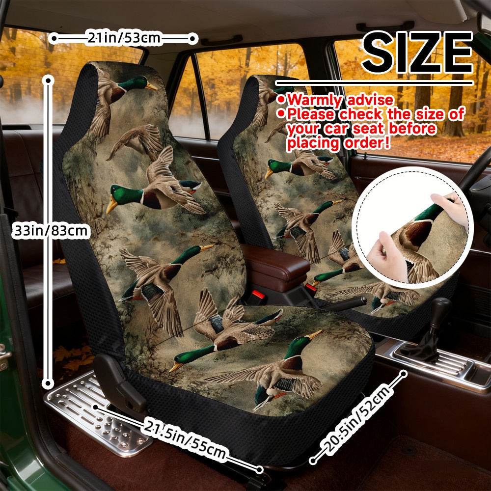 TEMU 2d Flat Printing, 2pcs Car Seat Covers Front Seat, Flying Mallard Ducks Design, Universal Car Seat Cover, Soft Seat Covers, , Washable In