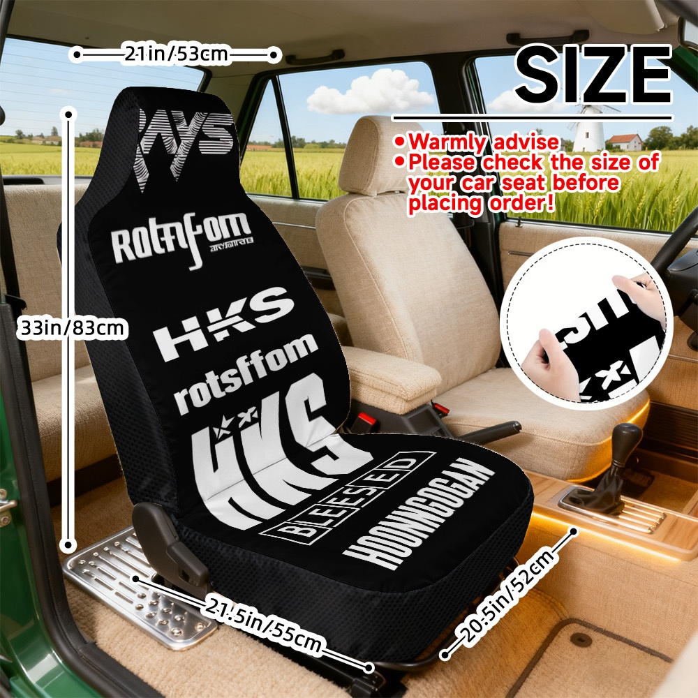 TEMU 2d Flat Printing, 2pcs Automotive Logos Print Car Seat Covers, Universal Front Seat, Soft And Comfortable Seat Covers, Machine Washable, ,