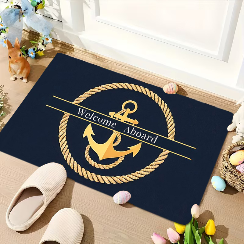 TEMU 1pc Outdoor Doormat Featuring A And Rope Pattern With "welcome " Text. Made Of High-quality Flannel Mat, Suitable For Doorways, , Living Rooms,