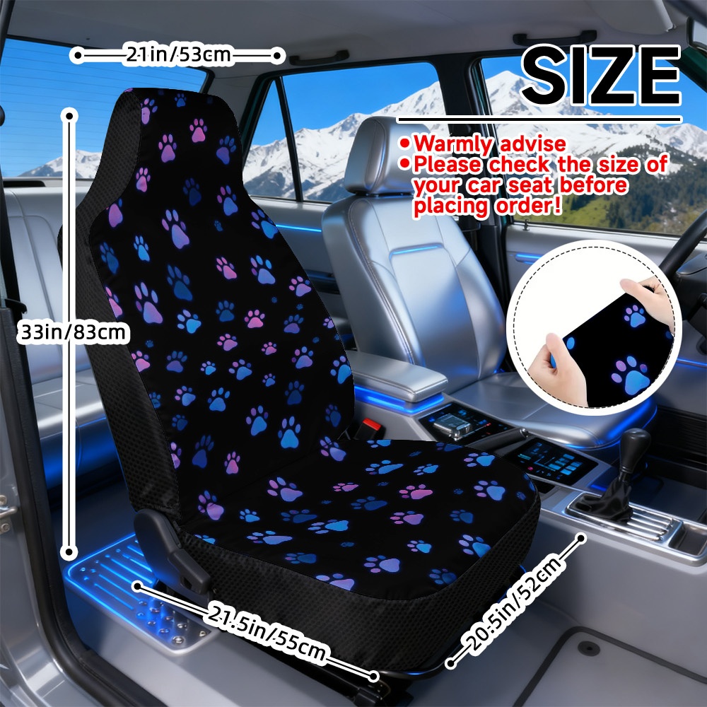 TEMU Set Of 2 Universal Car Seat Covers With A Colorful Paw Print Design, Offering And , Suitable For Most Cars And Suvs