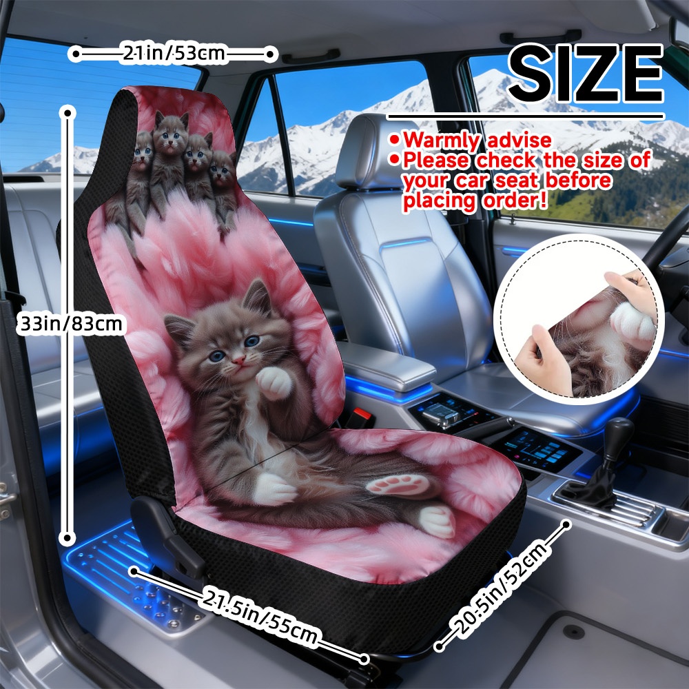TEMU Set Of 2 Adorable Kitten Car Seat Covers With A Pink Theme, Designed For Universal Fit. -to-clean Covers Are Machine Washable, And