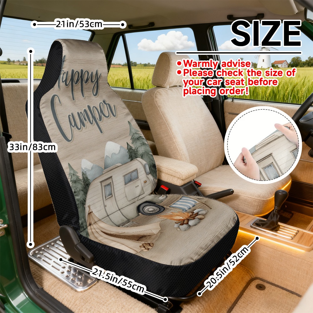 TEMU 2d Flat Printing, 2pcs Auto Seat Covers , Camping Adventure Scene Pattern, Soft Seat Covers, Comfortable Car Seat Covers, Machine Washable, ,