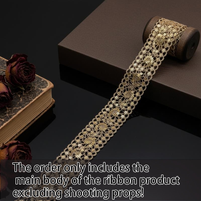 TEMU 2yd/35mm/1.38in Shiny Embroidery Banquet Style Ruffle Trim Lace Ribbon Metallic Texture Sequin Embellished Fabric For Crafts Clothing Decor Home