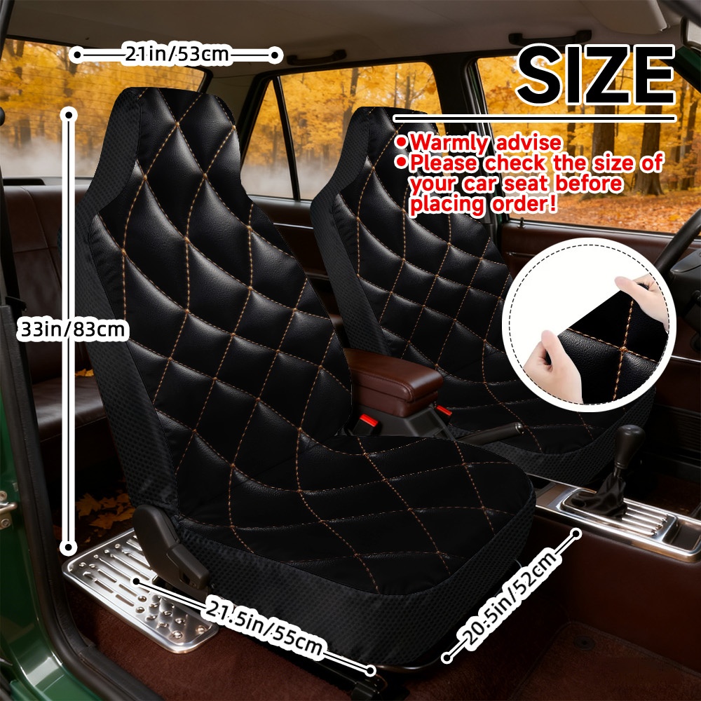 TEMU Universal Fit 2pcs Auto Seat Covers, Comfortable And , Featuring Black Diamond Stitching, Machine Washable, Ideal For Car
