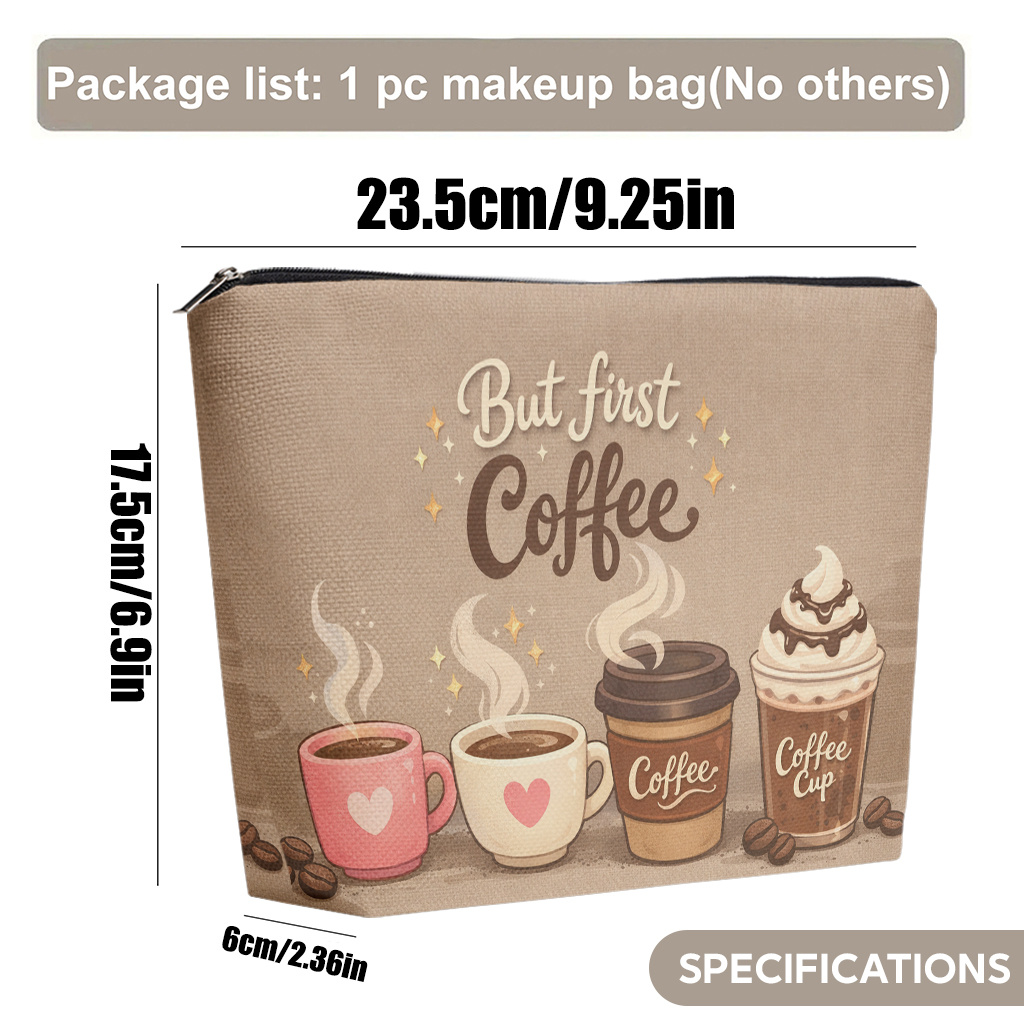 TEMU 1pc Coffee Is A Wonderful Start Makeup Bag | Linen, Foldable & Portable Toiletry Bag, Zipper Closure, Suitable For Travel Storage & Daily Use,