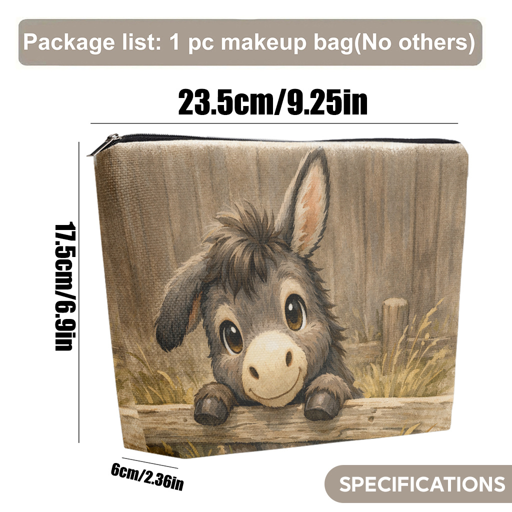 E-shop Eine niedliche kleine Esel-Make-up-Tasche, hergestellt aus Leinenmaterial, und faltbar, mit Reißverschluss. für Freundschaft, Geburtstage,
