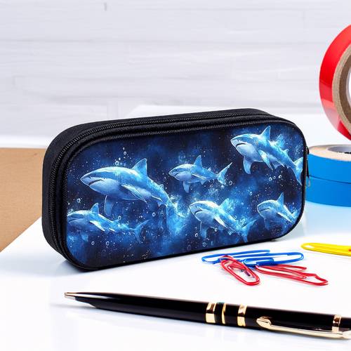 estojo para lápis com design de tubarões no , estojo de lápis com capacidade, estojo moderno com compartimento com zíper, porta-lápis qualidade para presente