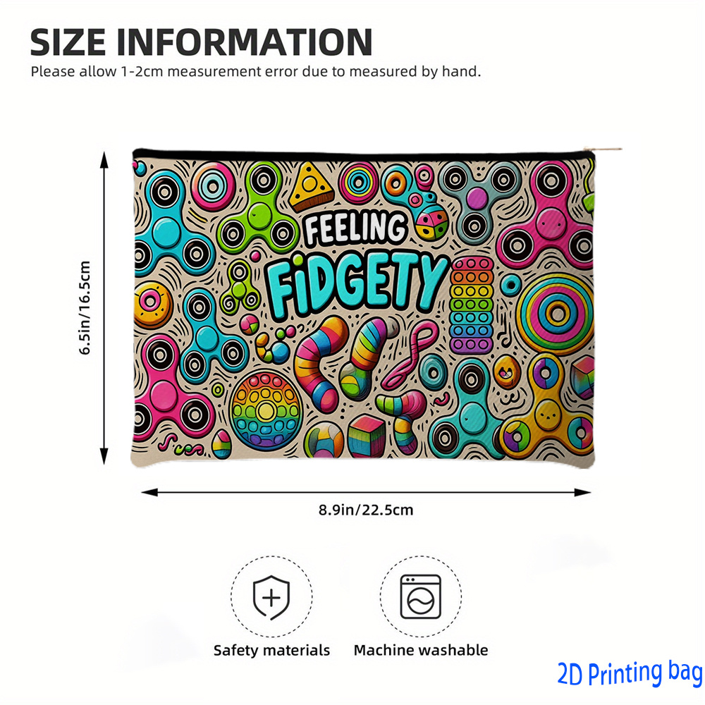 TEMU [2d Double-sided Printing] Colorful Decompression Toy Feeling Fidgety Pattern Cosmetic Bag, With Zipper, Very Suitable For Travel And Daily Use