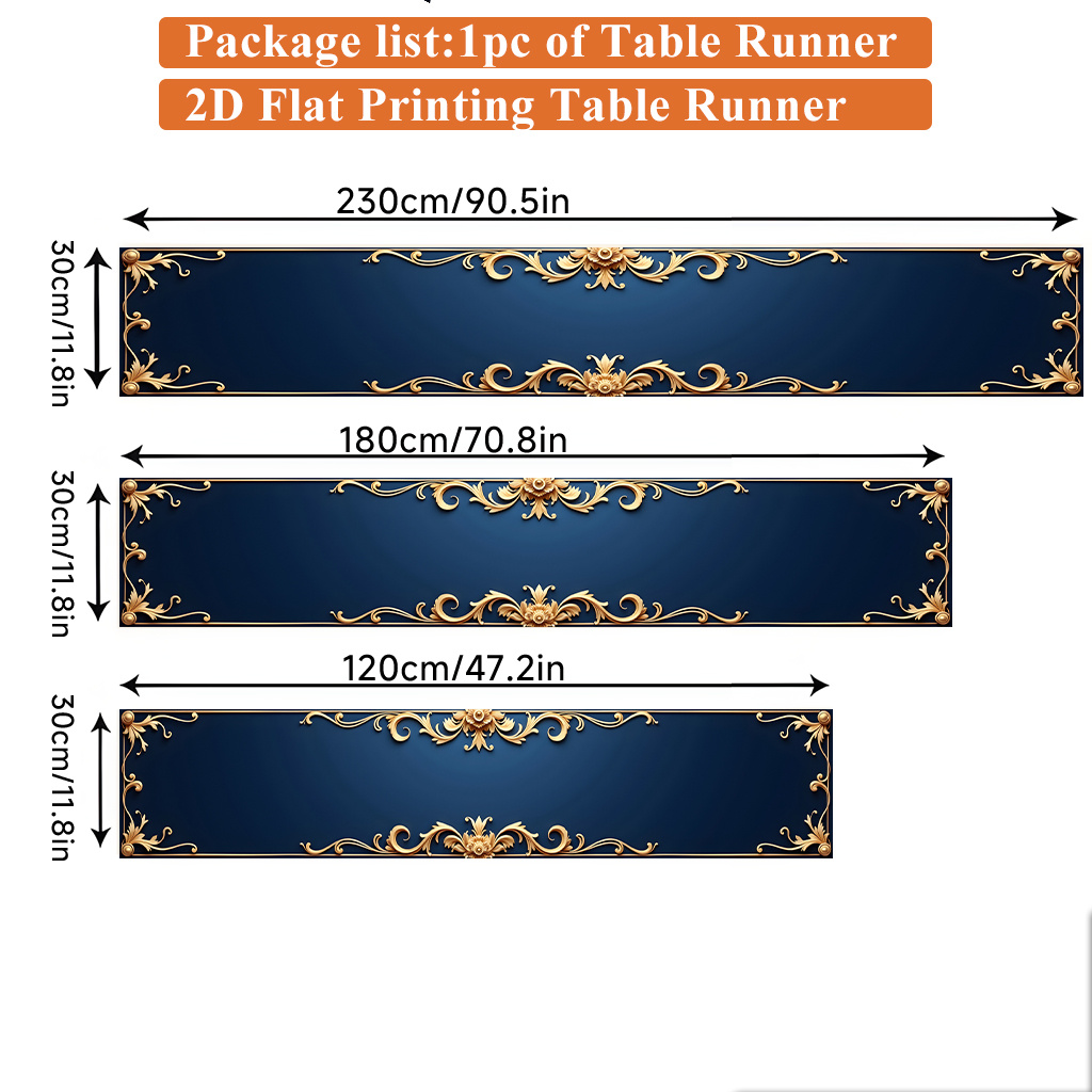 TEMU 1pc 2d Flat Printing Table Runner | Royal Blue Decorative Frame Rectangular Table Runner, Holiday Table Decoration Home & Kitchen Dining Decor, Table Accessory, 100% Polyester Fiber