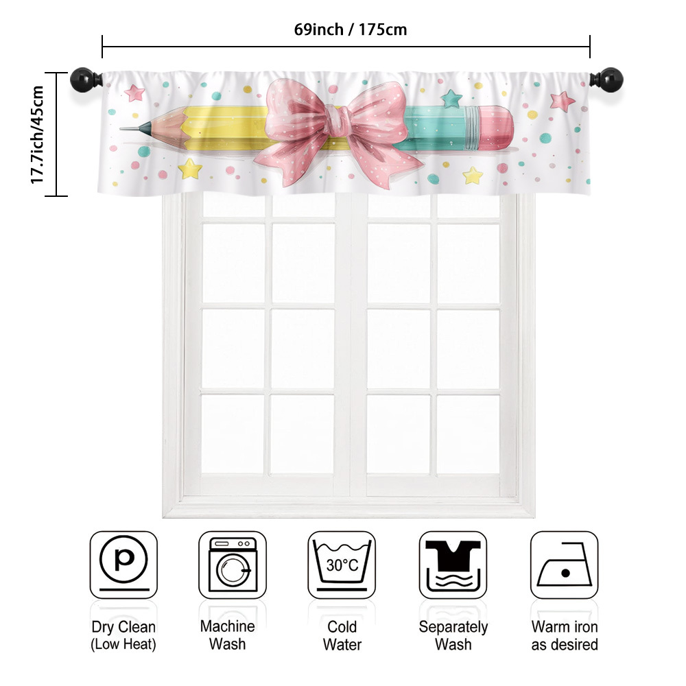 TEMU 2d Flat, 1pc Cute Pencil With Bow Valance Curtain 2d Flat Printing Rod , Enhances Kitchen, Office, Living Room, Bedroom, Veranda, Home Decor,