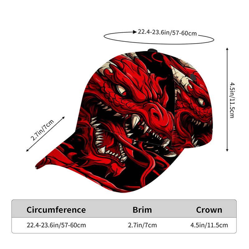 TEMU 1pc Of A Red Dragon Patterned Classic Baseball - A Lightweight Adjustable Duckbill Hat, Ideal For Everyday Use, Providing A For
