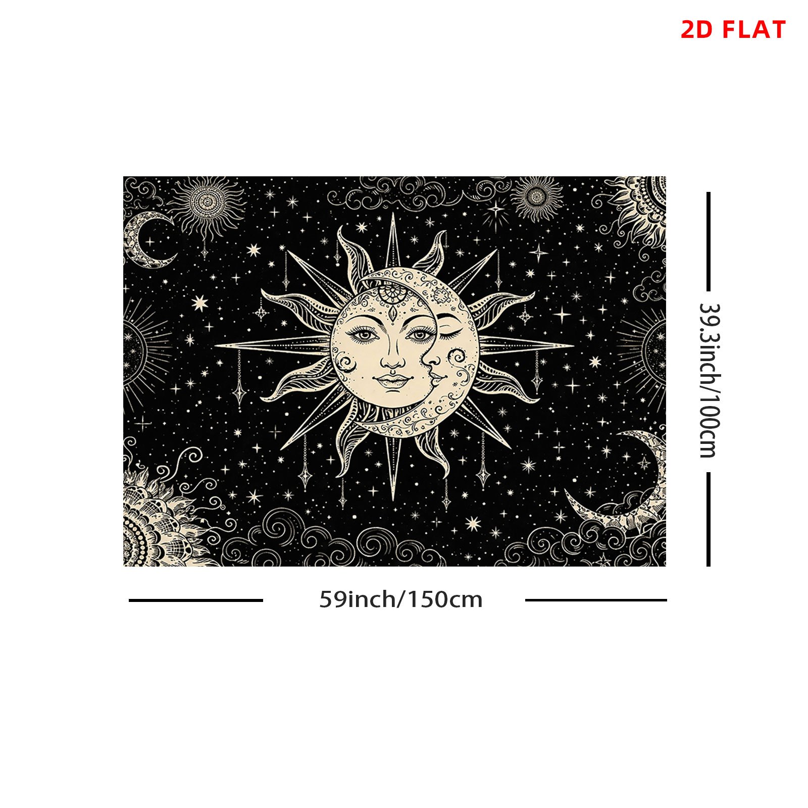 TEMU 2d Flat - 2d Flat - A Large Tapestry Featuring Celestial Patterns Such As , Stars, And The Sun, Designed For Wall Decoration In Various Spaces