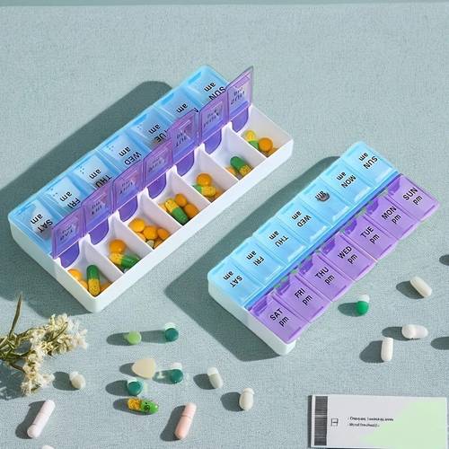 kompakter 7-tage pillenorganizer mit doppelreihen-design - große kapazität, 14 fächer, leicht zu öffnender deckel, tragbare medikamentenaufbewahrungsbox, klein