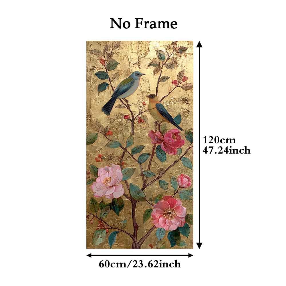 TEMU 2d Flat, 2d Flat, Large Unframed Canvas Measuring 23.6 By 47.2 Inches Or 60 By 120 Centimeters, Featuring A Golden Background With Birds And