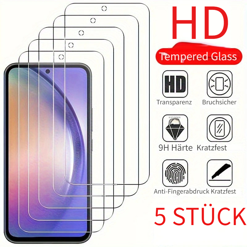 5-teiliges set für for samsung galaxy a56 a55 a54 a36 a35 a26 a25 a16 a15 a34 a24 a73 a72 a71 a53 a52s a52 a51 a12 a13 a23 s24 fe s23 fe s20 fe s21 fe - gehärtetes   bildschirmschutz hd vollabdeckung schutzglas für for samsung s24 fe s21 fe s20 fe s23 fe