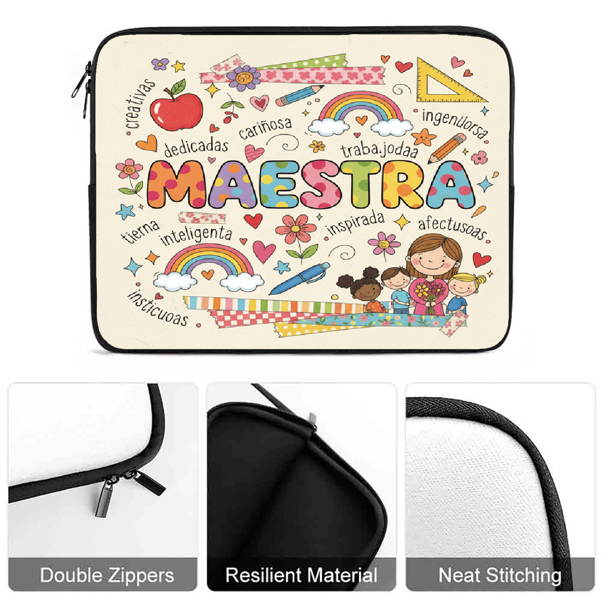 Teacher Theme Laptop Sleeve, Trendy Notebook Protector Case