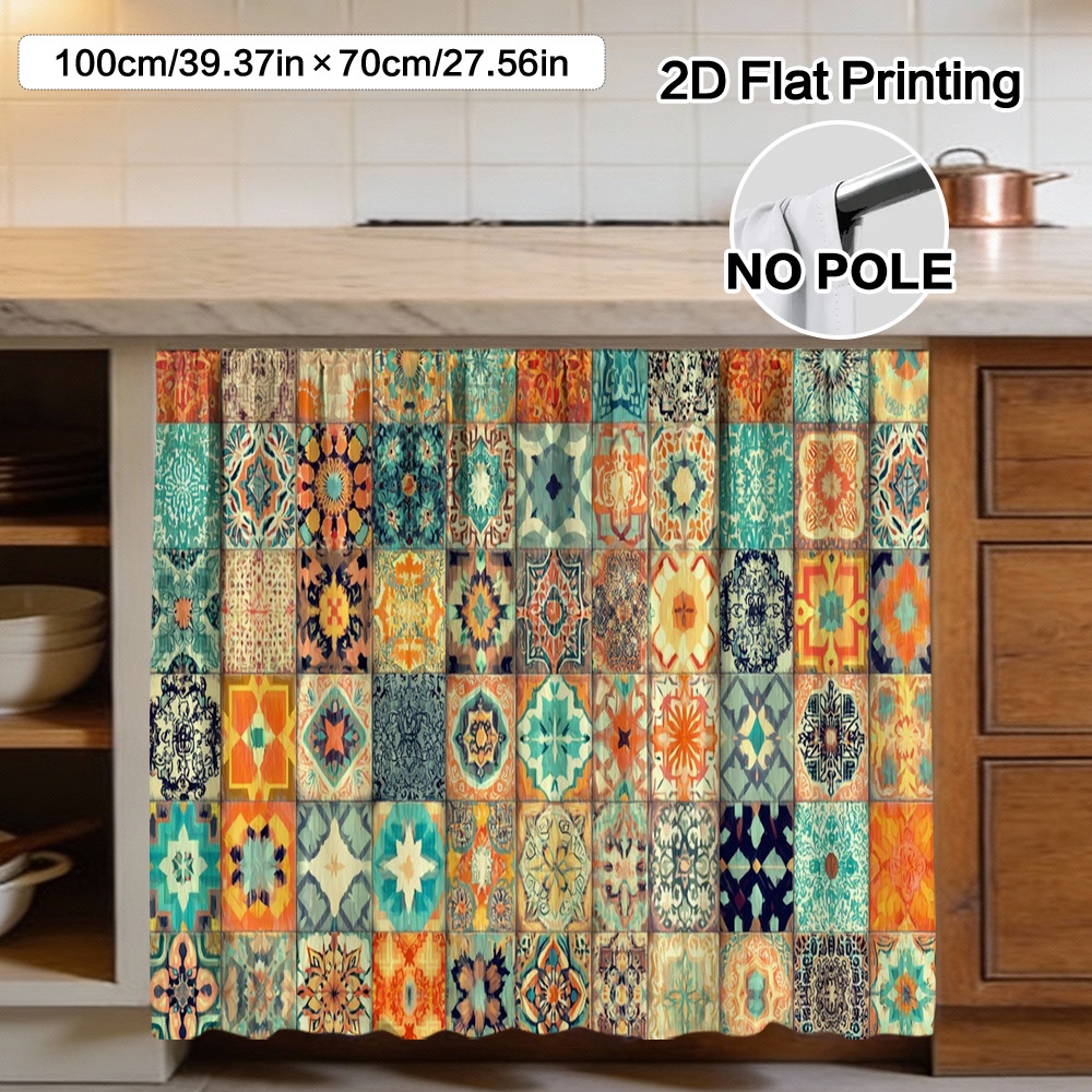 TEMU 2d Flat, (2d Flat) 1pc Colorful Square Curtain & Cabinet Decor - Polyester Material Easy To Clean, Rod For , Study Kitchen Cabinet, Room Accent
