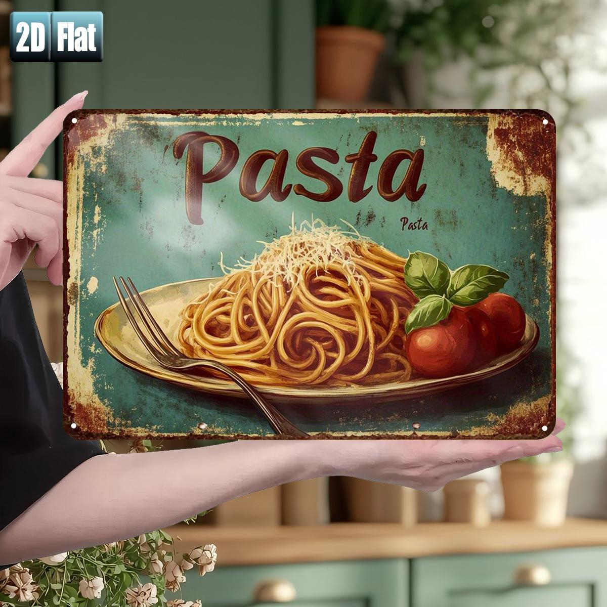 TEMU Decorazione da parete piatta 2D, 1 pezzo, pasta italiana - Targa in metallo stagnato spaghetti al e , stile retr簷 adatta per , bar, decorazione