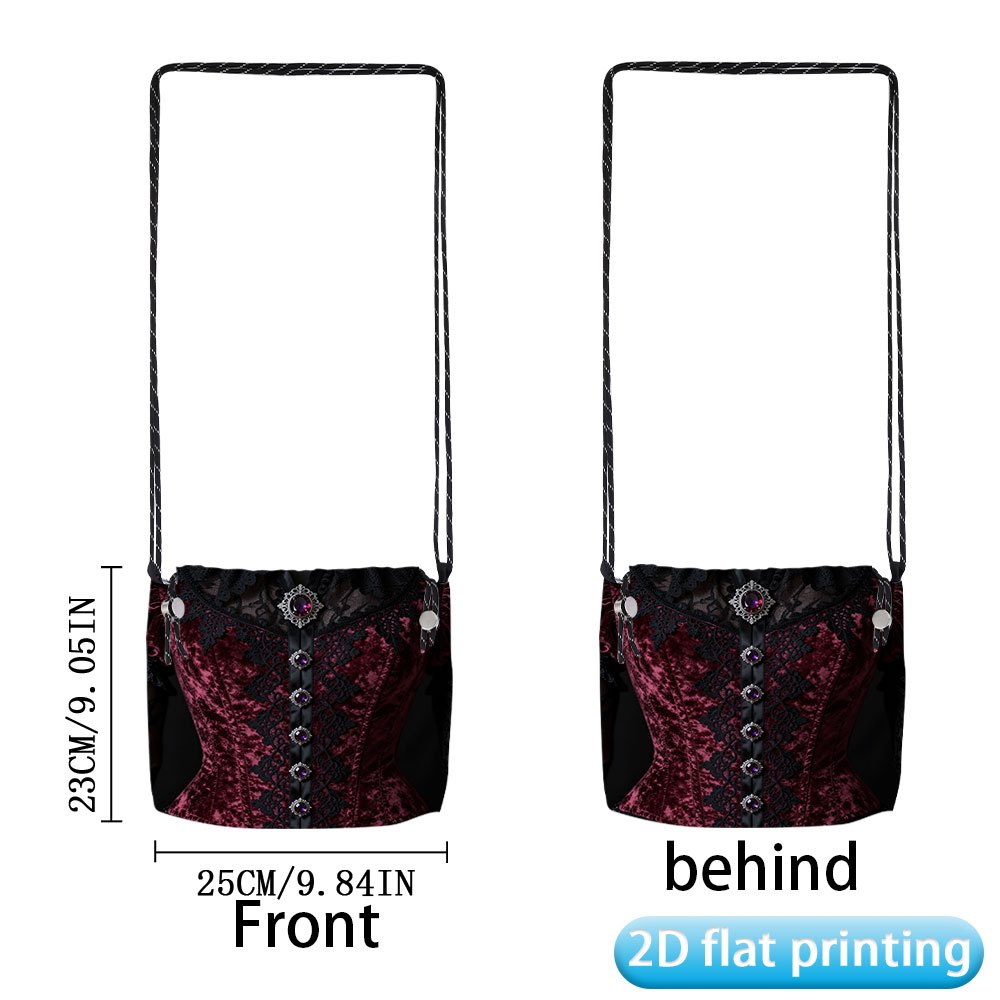 TEMU 2d Flat Printing 1pc Gothic Lace Bodice Ruby Embellishment Printed Design Not Textured Drawstring Crossbody Bag Daily Use For Women Mixed Colors