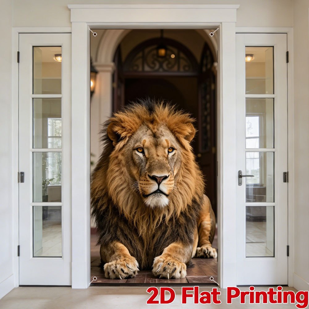 TEMU 2d Flat, 2d Flat - 2d Door Banner 2d Flat, 2d Flat - 2d Door Banner 2d Flat Printing Party Banners 1pc Lion Portrait Photo Door Cover Versatile